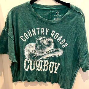Social Culture Country Roads Cowboy Crop Top- Size Large- NWT